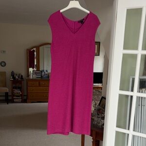 St. John Vibrant Fuchsia Cap-Sleeve Midi Dress
